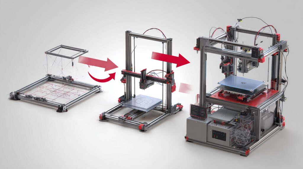 Anet A8 build guide progression from kit to first print