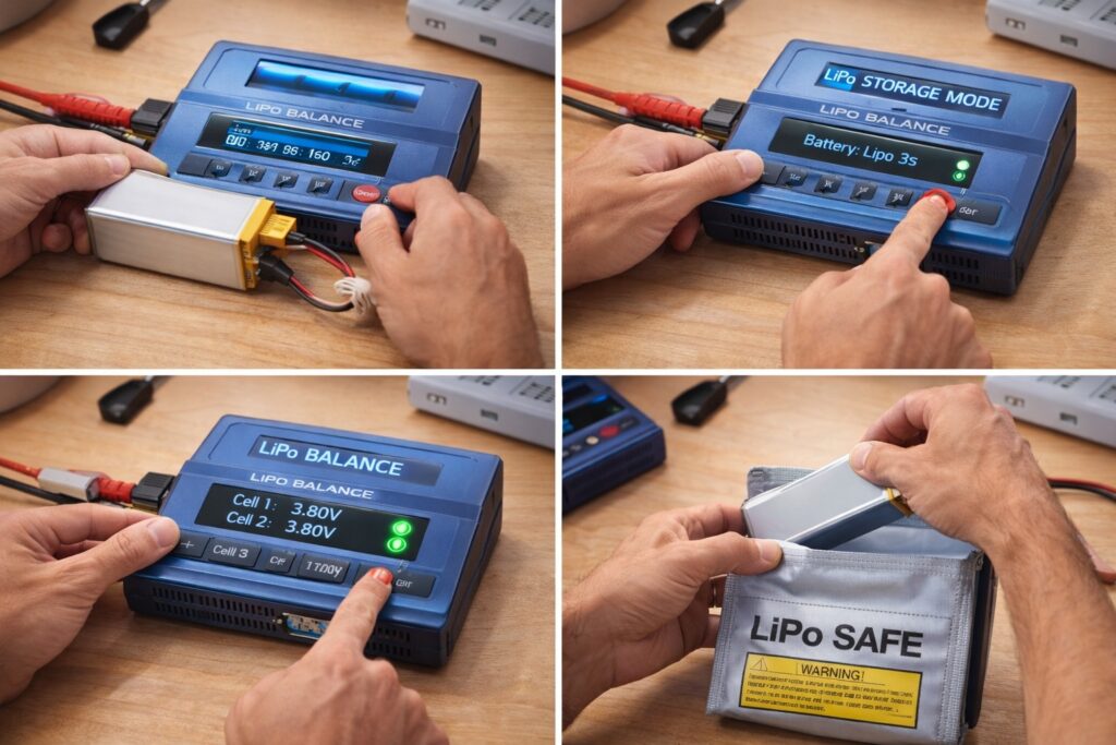Step-by-step LiPo storage voltage charging procedure demonstration
