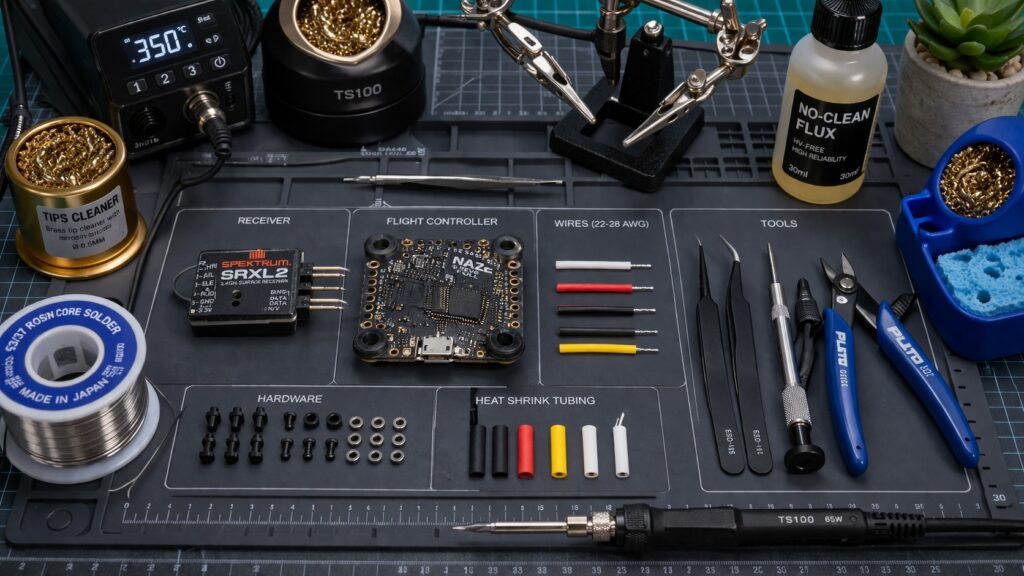 Components needed for spektrum satellite installation on naze rev6 fc
