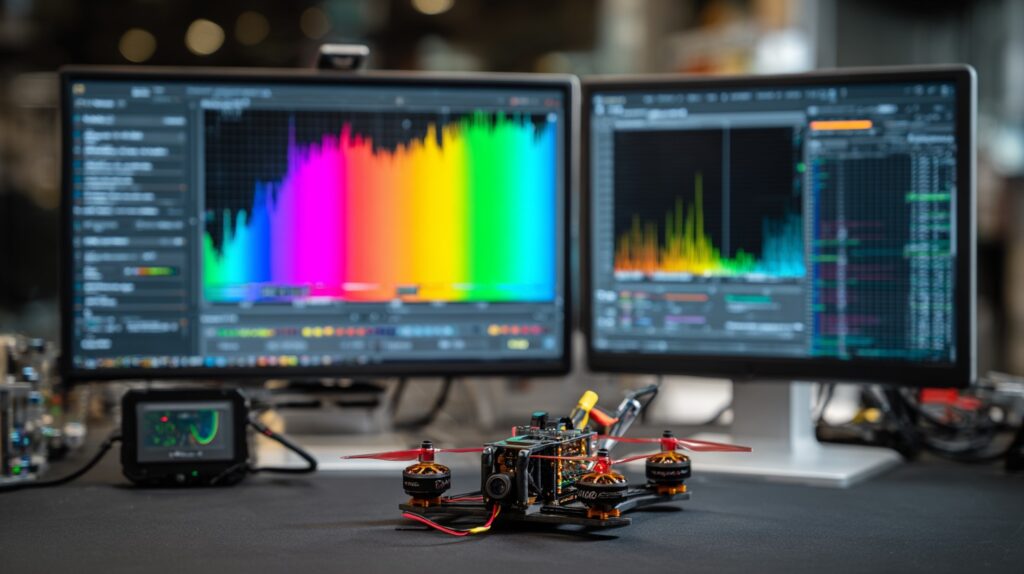 Betaflight notch filter configuration screen showing spectrum analyzer results