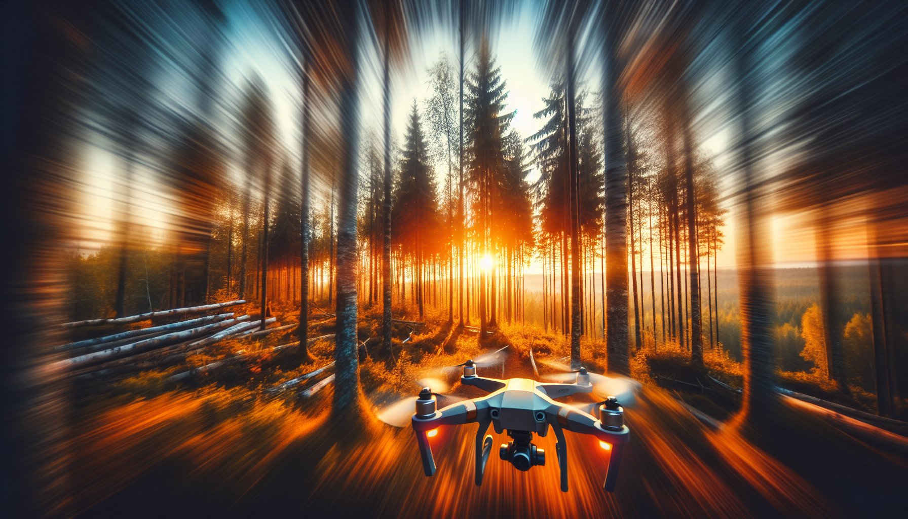feature_dalle_39f10949 FPV drone making in flight adjustments during a forest run