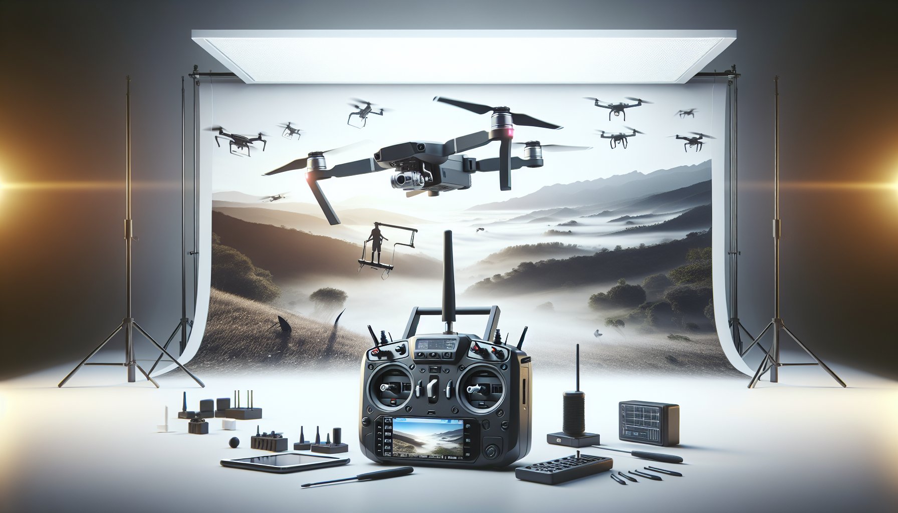 feature_dalle_7b0e8d28 FlySky FSi6 transmitter review showing LCD display and control layout