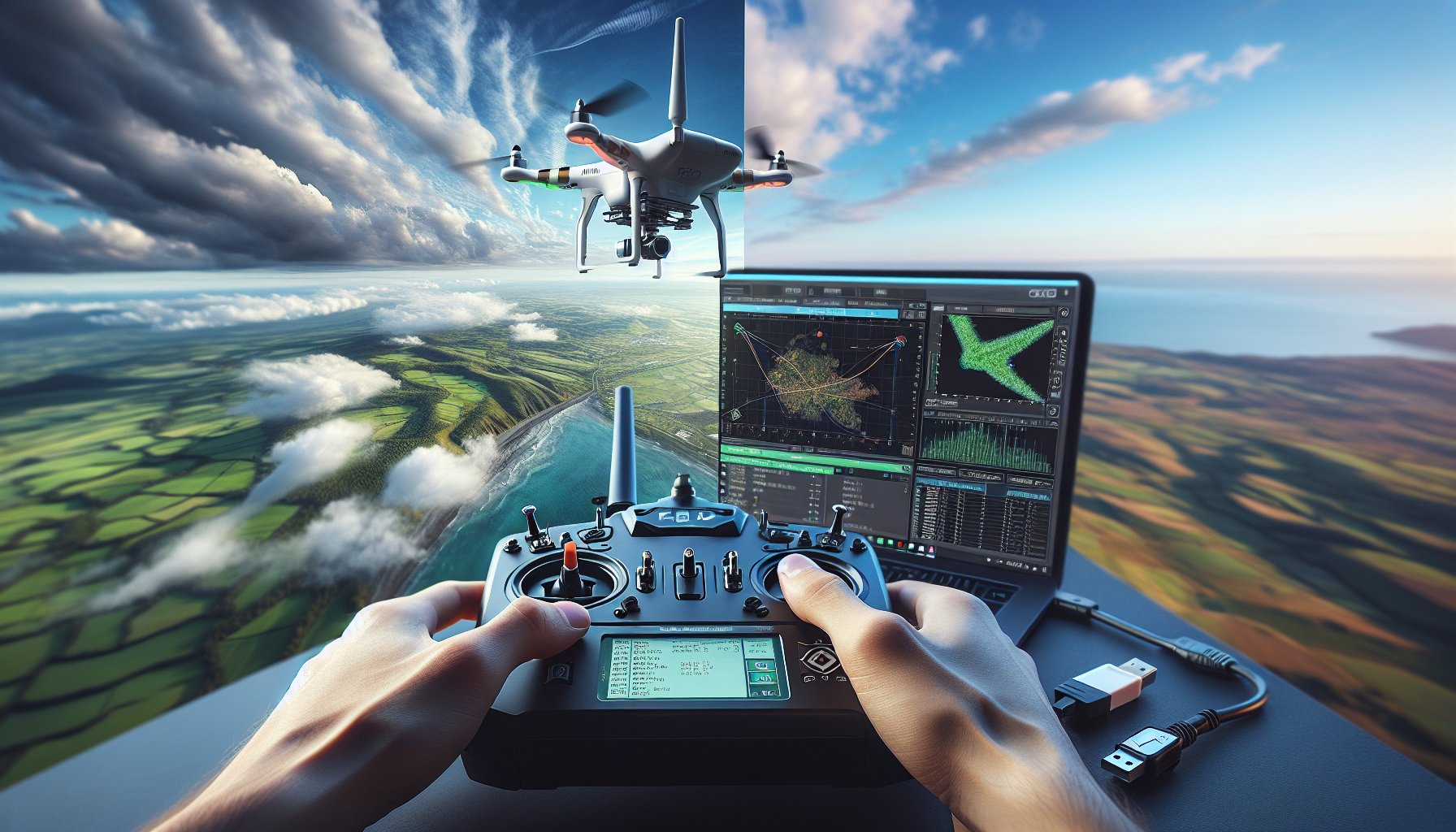 feature_dalle_b7f7d5fc Taranis FPV Freerider Windows 10 setup with transmitter connected to laptop