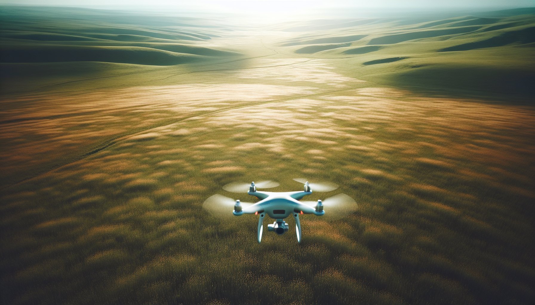FPV drone hovering for in flight adjustments in windy field