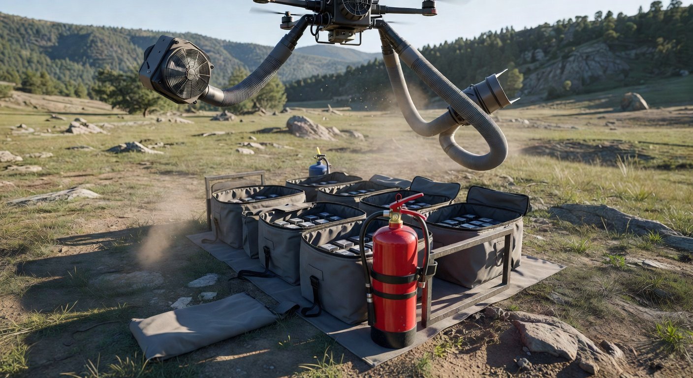Complete safety setup for LiPo battery discharge operations with fire protection