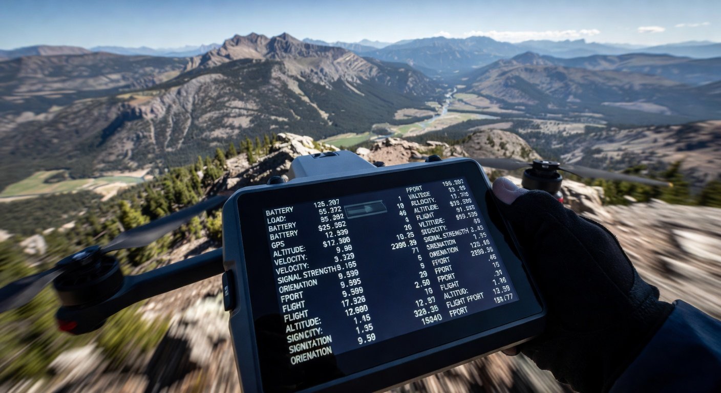FrSky transmitter showing FPORT telemetry data on LCD display