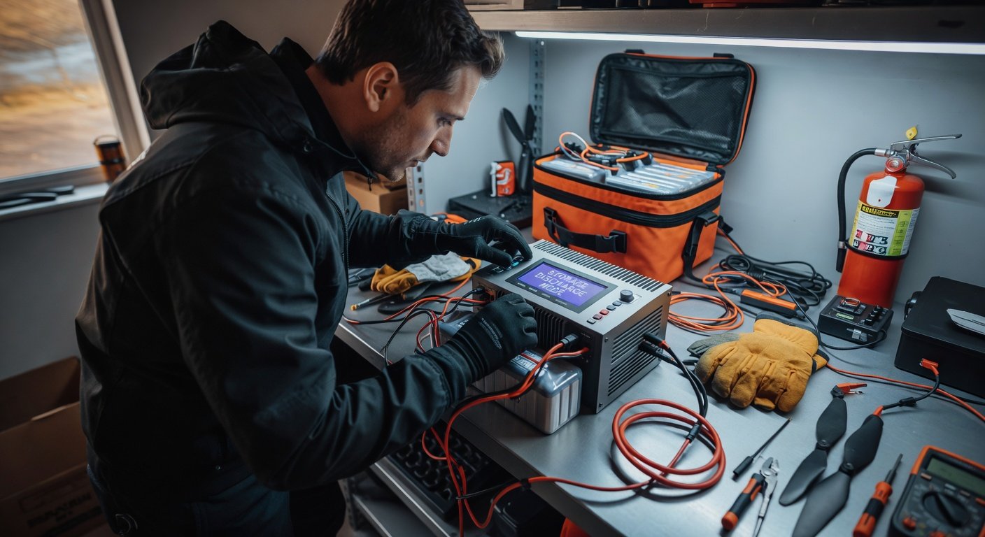 feature_grok_bcd03bd6 FPV pilot safely discharge LiPo battery using computerized charger storage mode