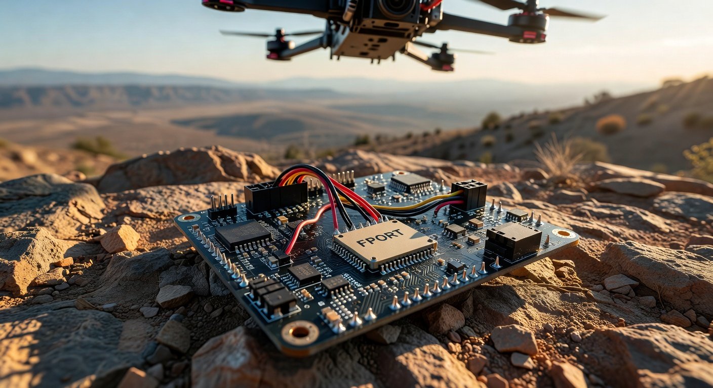Flight controller FPORT wiring connection showing proper solder joints