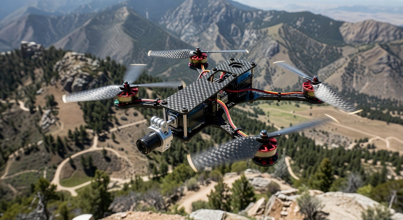 Automatic FPV camera tilt servo installation on carbon fiber drone frame