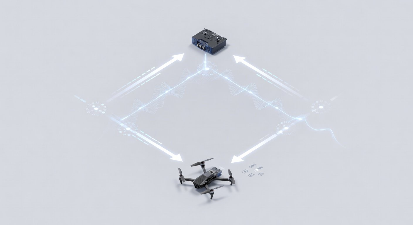 ExpressLRS system architecture diagram showing transmitter, receiver, signal path, and telemetry data flow