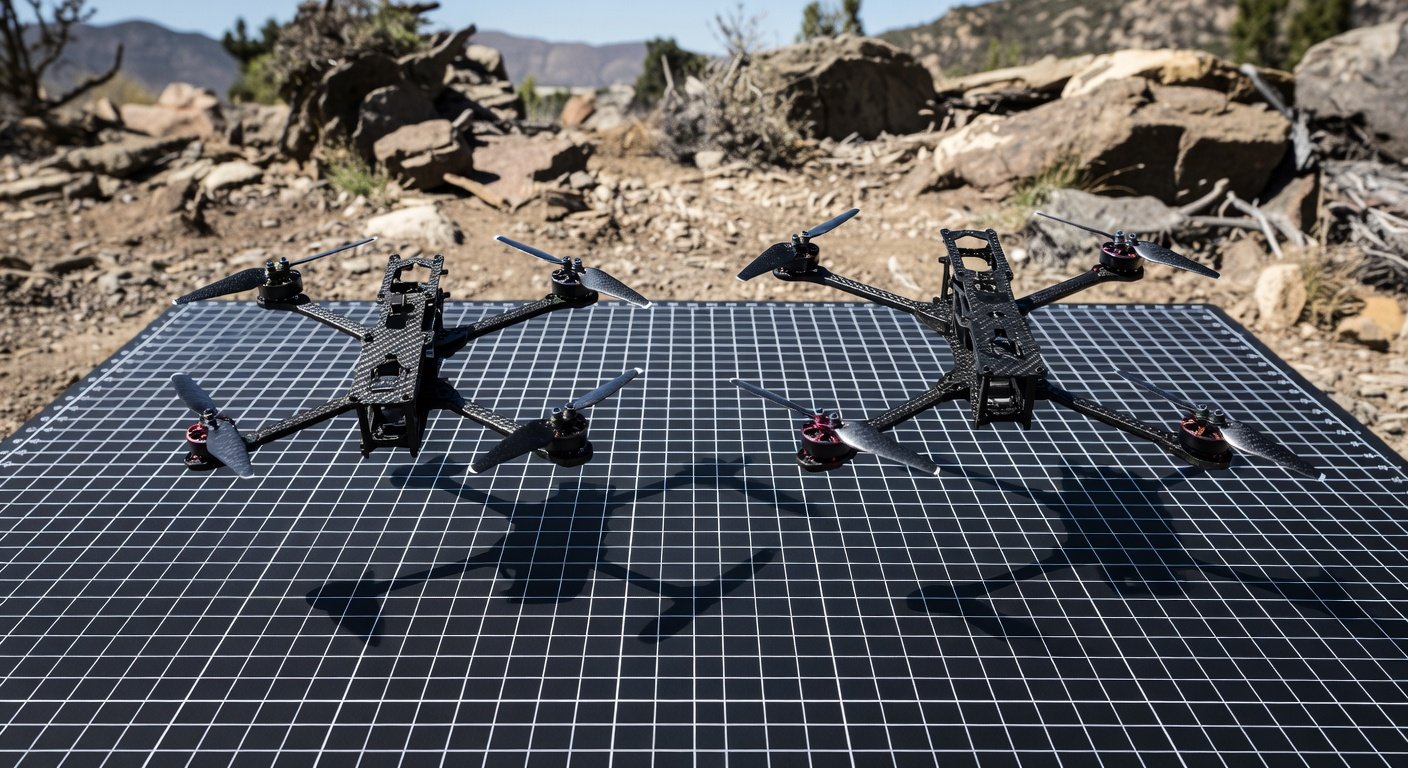 True-X vs stretched-X racing drone frame geometry comparison with measurements