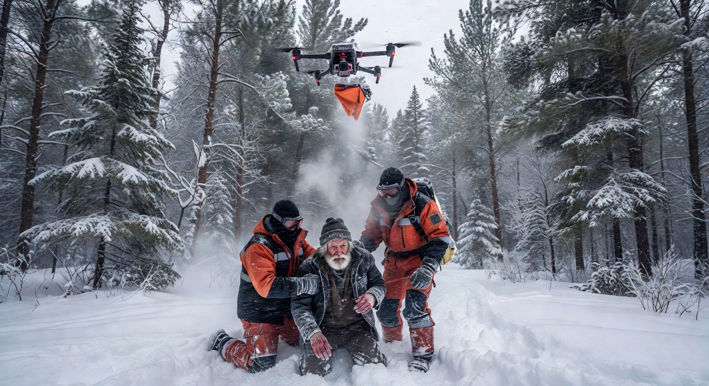Image for: grok_image_1e17dfea.jpg Illustration of Thermal Drone Nabs Missing 91-Year-Old in Freezing Wisconsin Woods