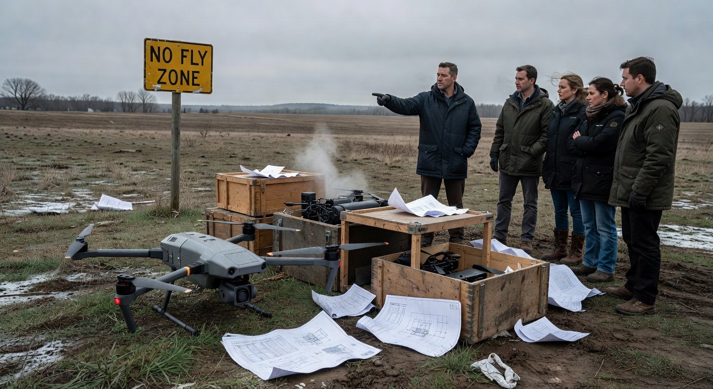 Image for: grok_image_a592bbe2.jpg Illustration of Michigan SHIELD: China Drone Procurement Passes, 'No Fly' Rules Stalled
