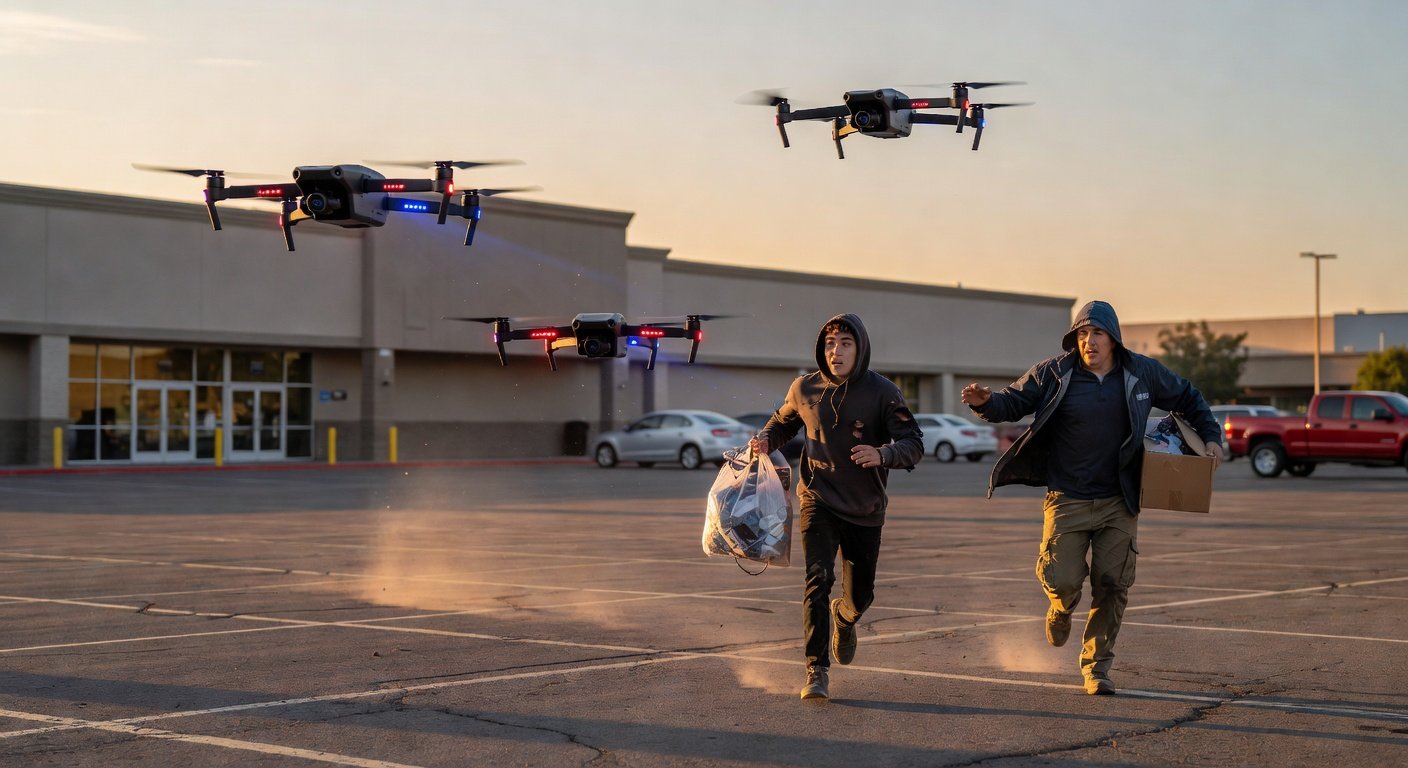 Image for: grok_image_bb5808d6.jpg Illustration of Skydio X10 Drones: Fresno's Aerial Pursuit Catches Retail Thieves