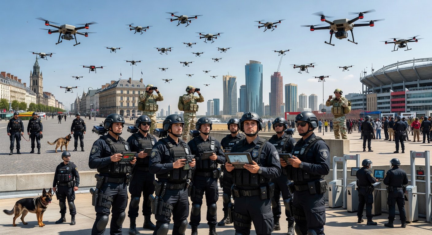 Image for: grok_image_c8f52fd3.jpg Illustration of World Cup 2026 Counter-Drone Force: 60 Cops Across 11 Cities